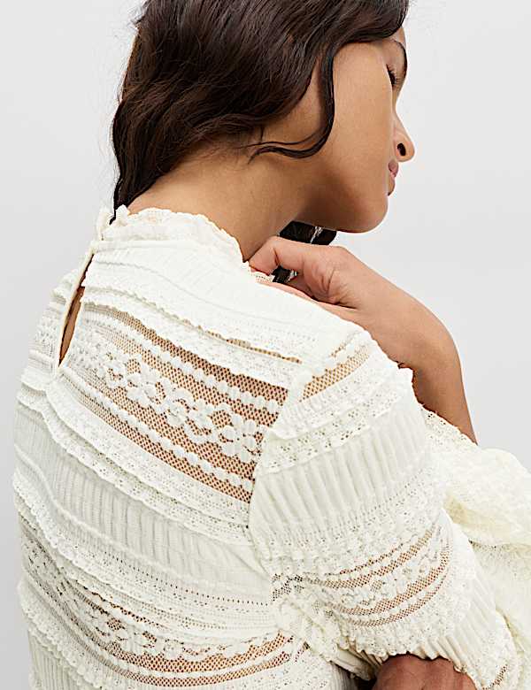 Lace High Neck Blouse with Cotton
