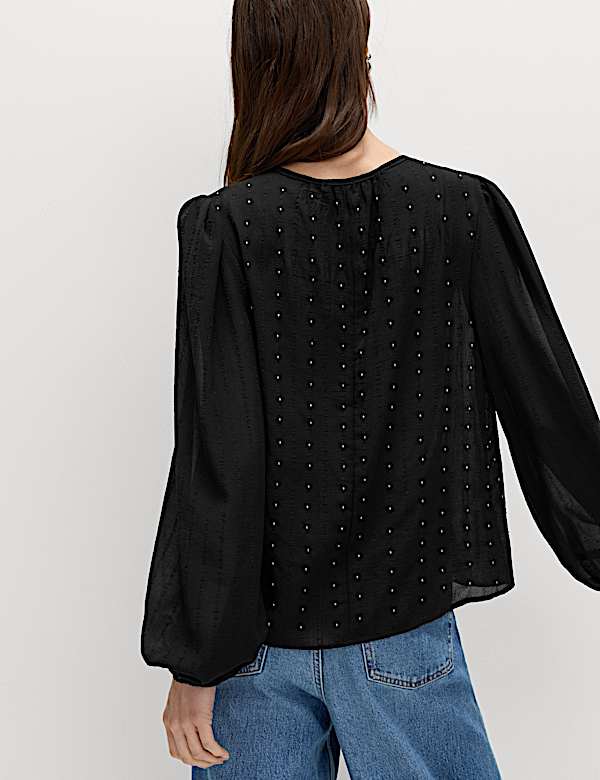 Studded Blouson Sleeve Blouse - GR