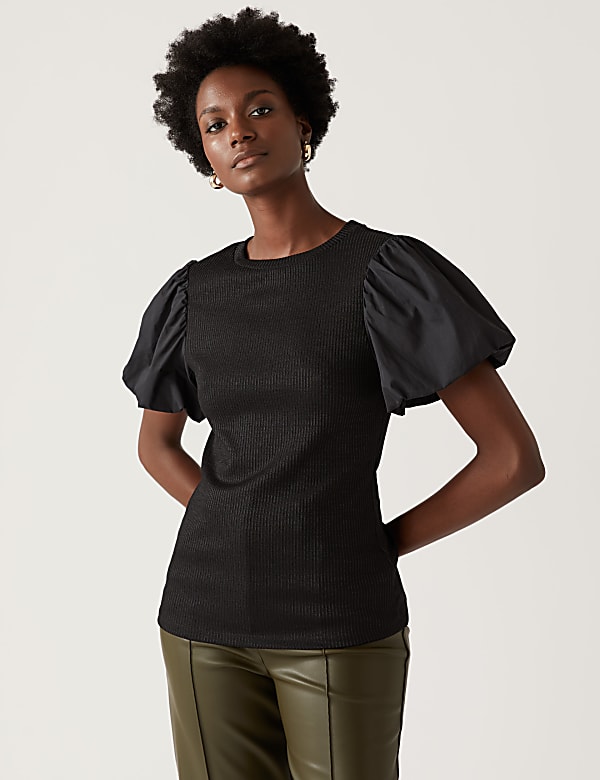 Jersey Ribbed Round Neck Regular Fit Top