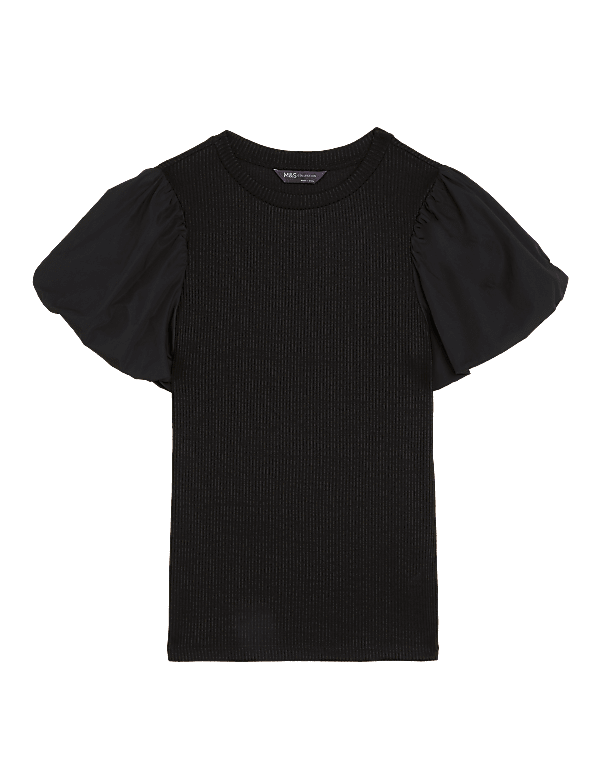 Jersey Ribbed Round Neck Regular Fit Top
