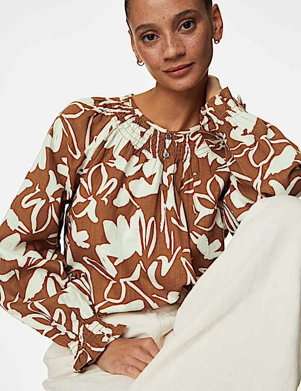 Pure Cotton Printed Puff Sleeve Blouse