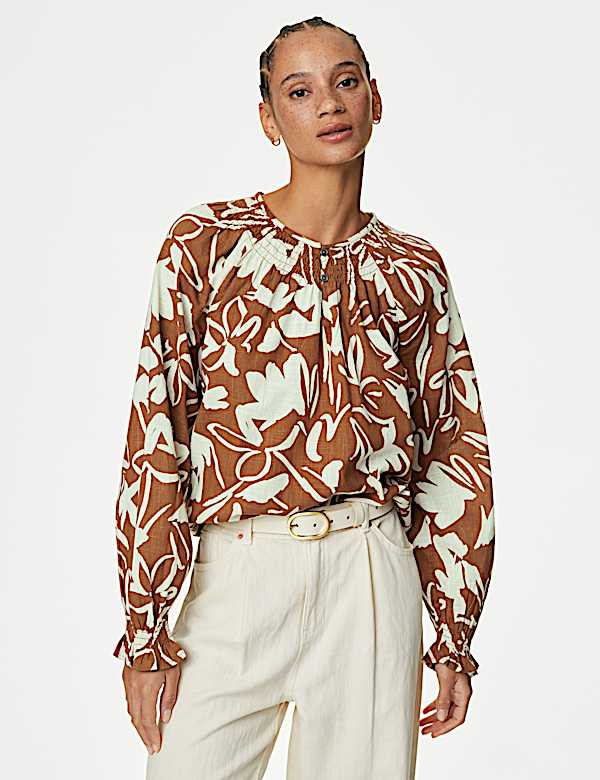 Pure Cotton Printed Puff Sleeve Blouse