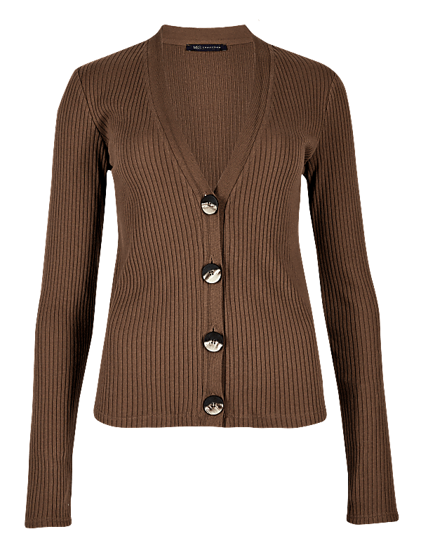 Ribbed V-Neck Cardigan