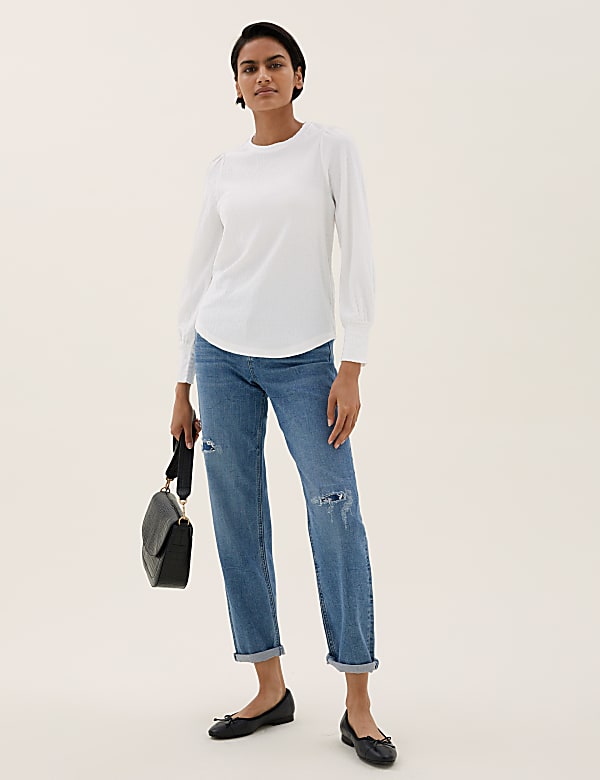 Textured High Neck Long Sleeve Top