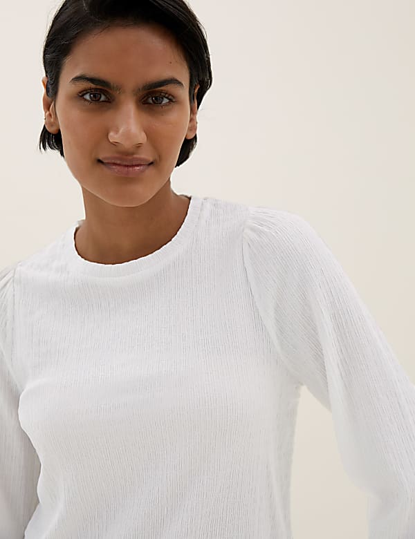 Textured High Neck Long Sleeve Top