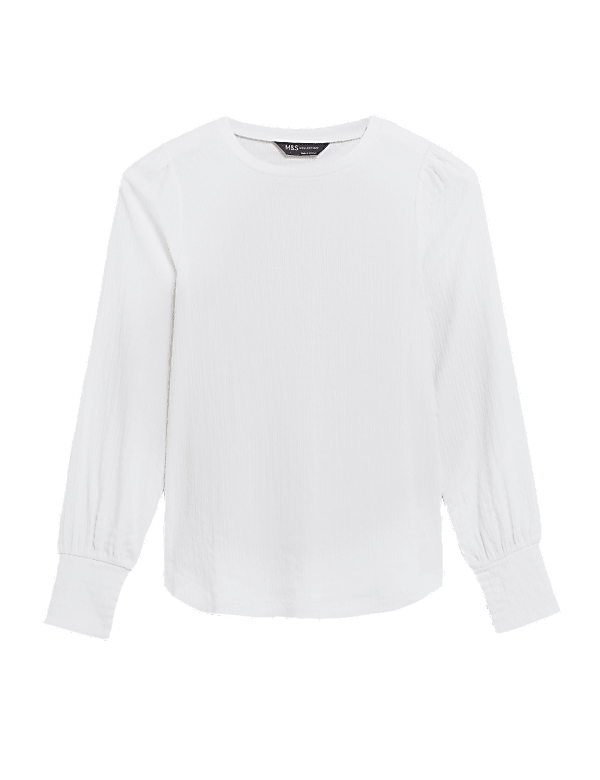 Textured High Neck Long Sleeve Top
