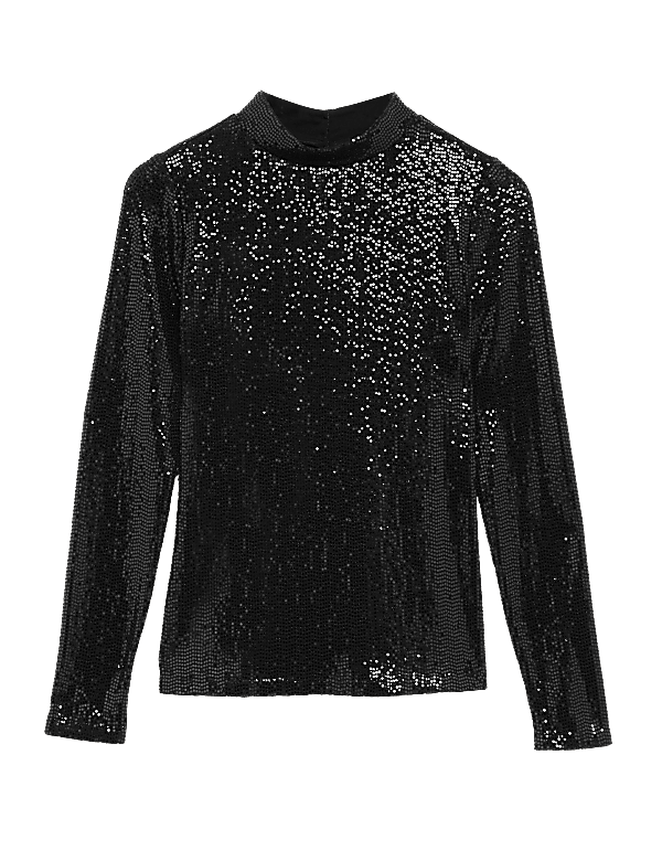 Sequin Regular Fit High Neck Top