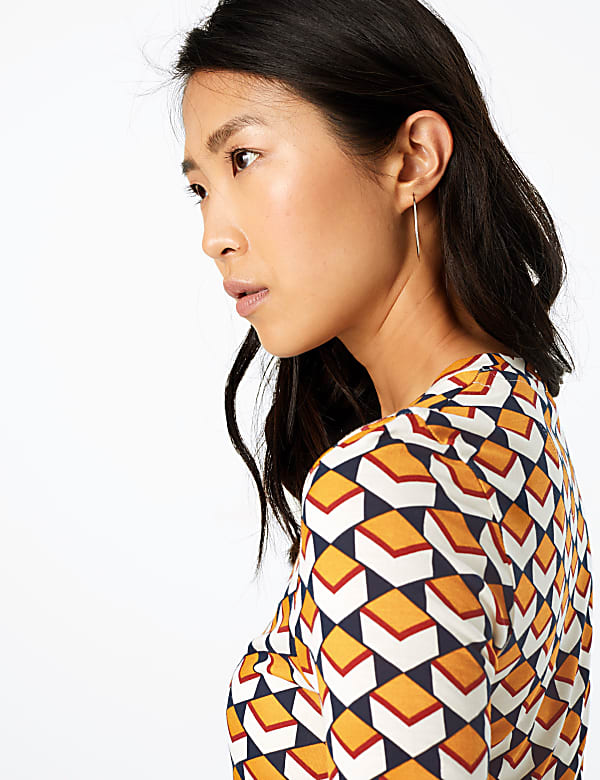 Geometric Print High Neck Fitted Top