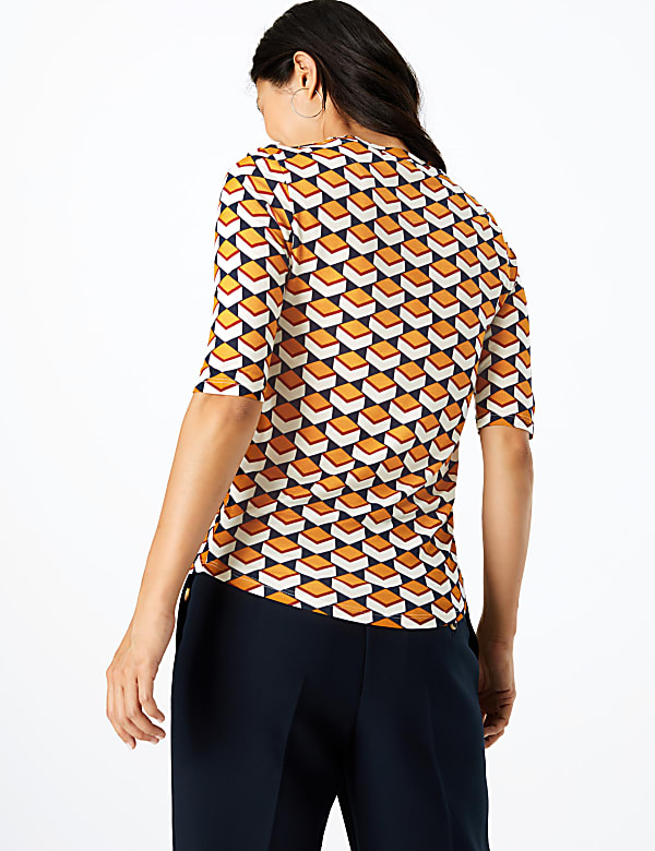 Geometric Print High Neck Fitted Top