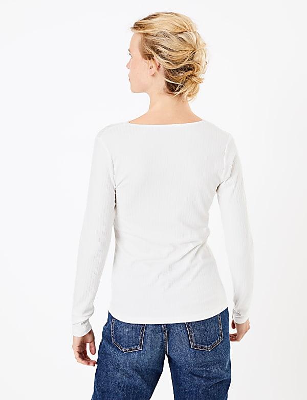 Ribbed V Neck Long Sleeve Fitted Top