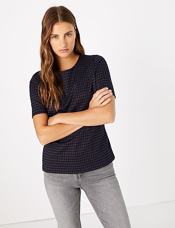 Checked Short Sleeve Top