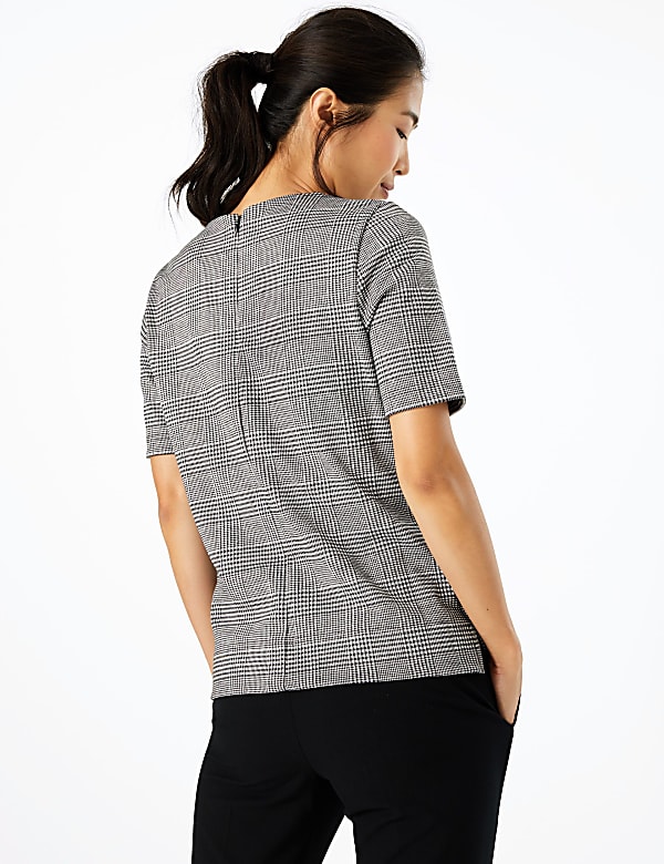 Ponte Checked Short Sleeve Top