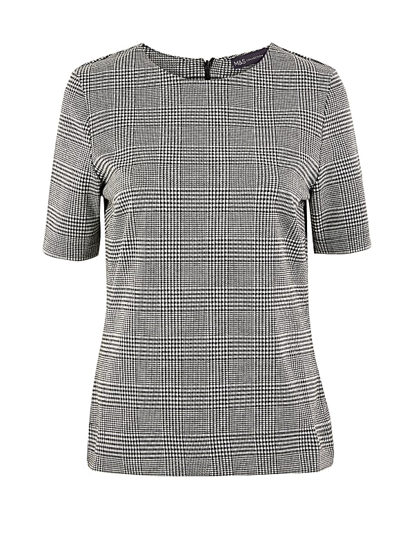 Ponte Checked Short Sleeve Top