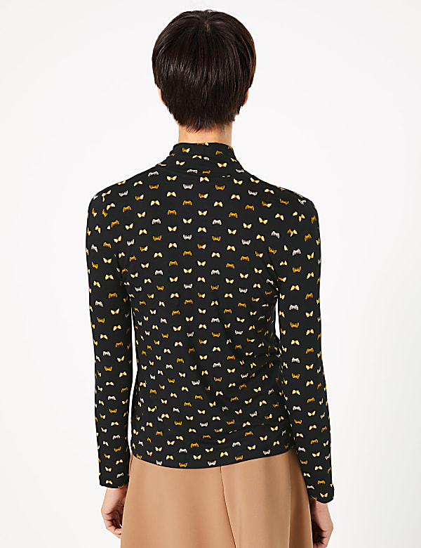 Butterfly Print Tie Neck Top