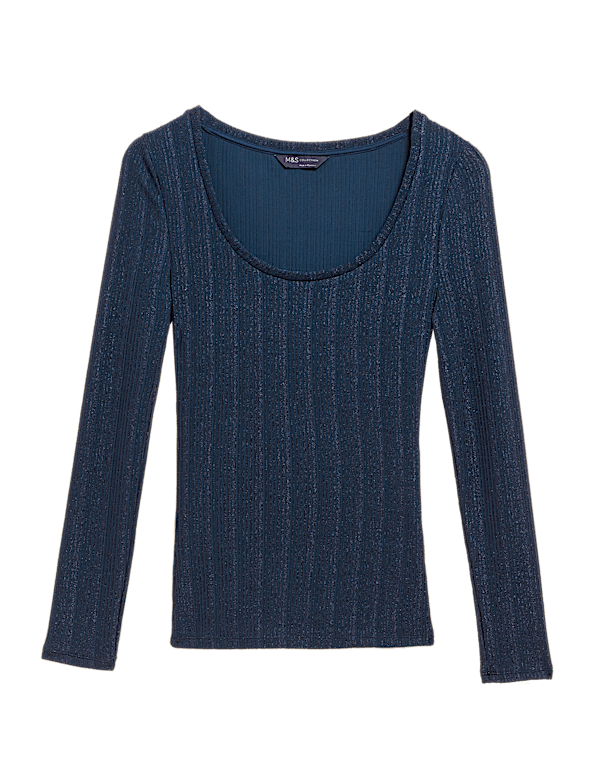 Sparkly Ribbed Scoop Neck Fitted Top