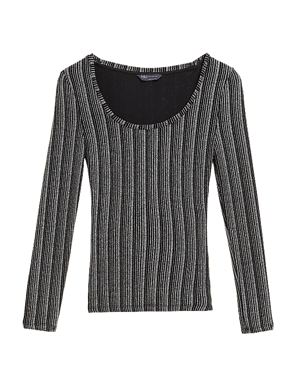 Sparkly Ribbed Scoop Neck Fitted Top