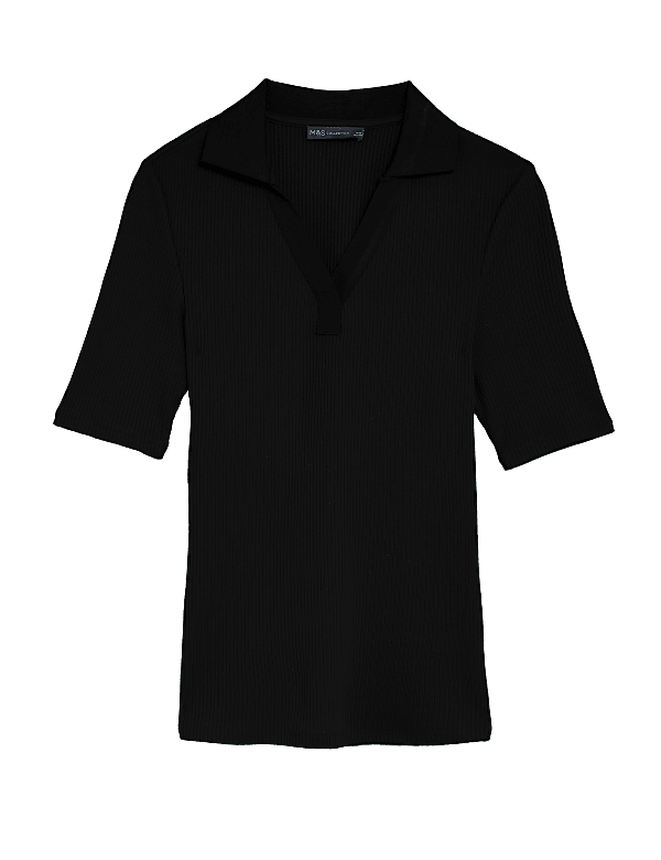 Ribbed Collared Regular Fit Half Sleeve Top