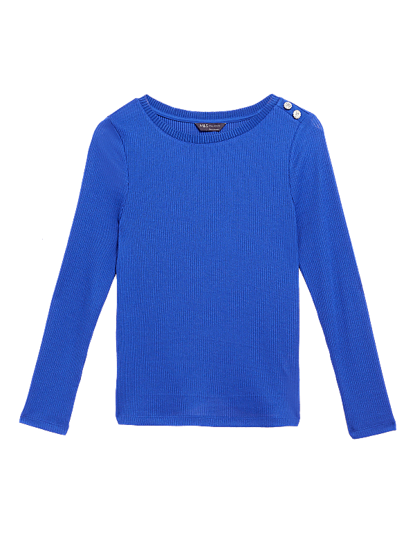 Ribbed Slash Neck Fitted Top