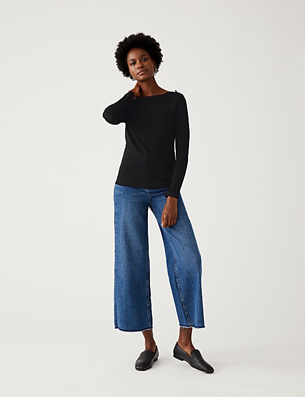 Ribbed Slash Neck Fitted Top