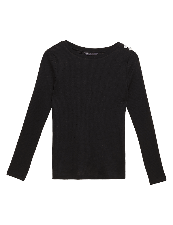 Ribbed Slash Neck Fitted Top