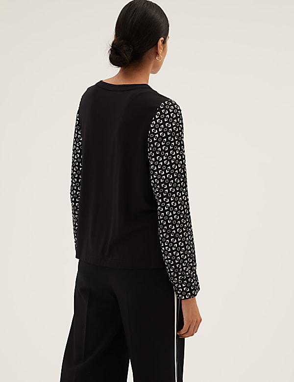 Jersey Geometric Round Neck Regular Fit Top