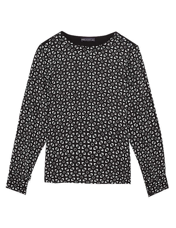 Jersey Geometric Round Neck Regular Fit Top