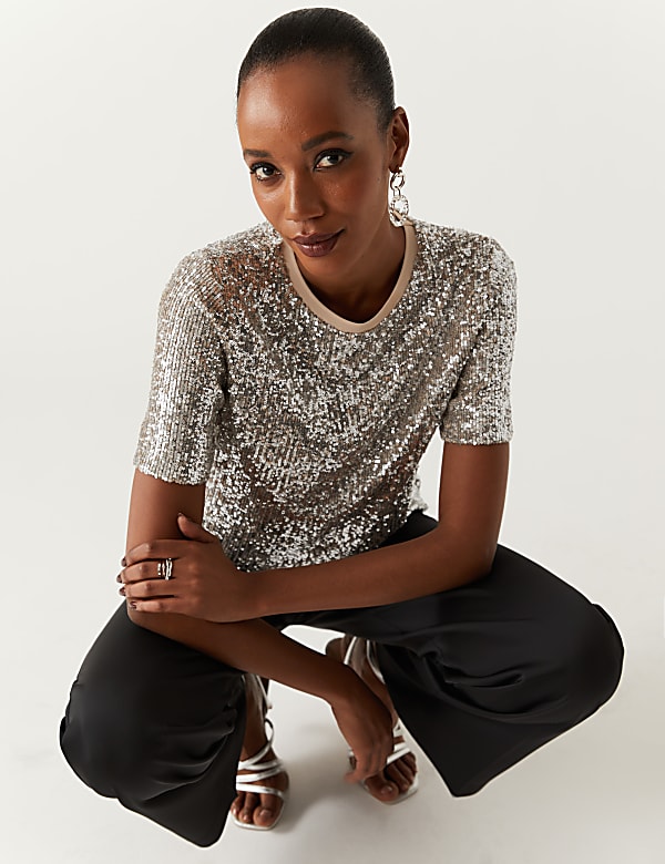 Sequin Round Neck Regular Fit Top