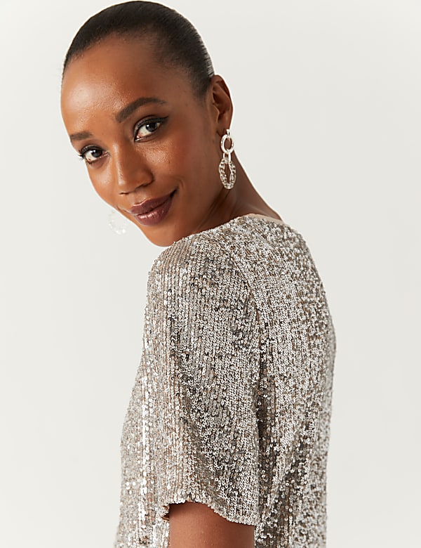 Sequin Round Neck Regular Fit Top