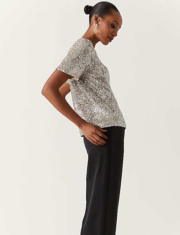 Sequin Round Neck Regular Fit Top