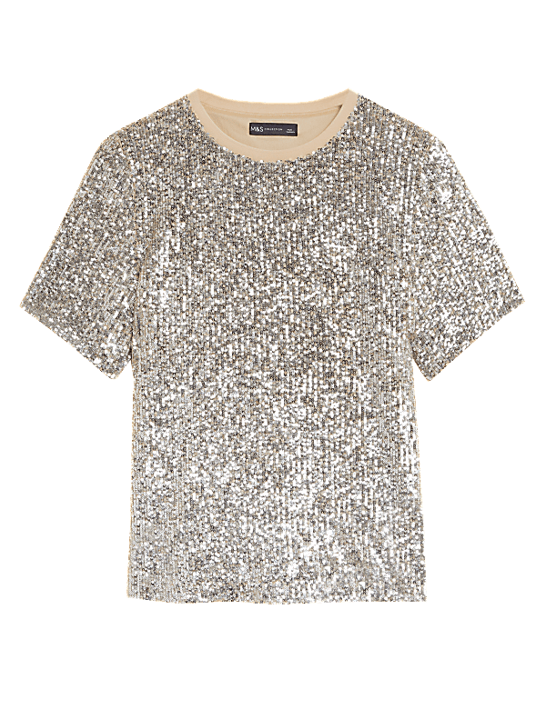 Sequin Round Neck Regular Fit Top
