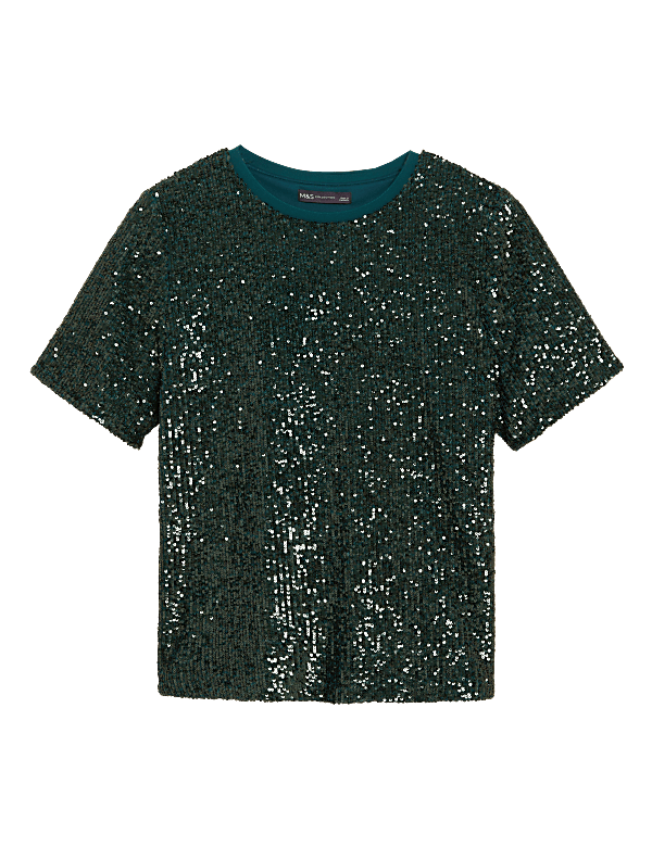 Sequin Round Neck Regular Fit Top