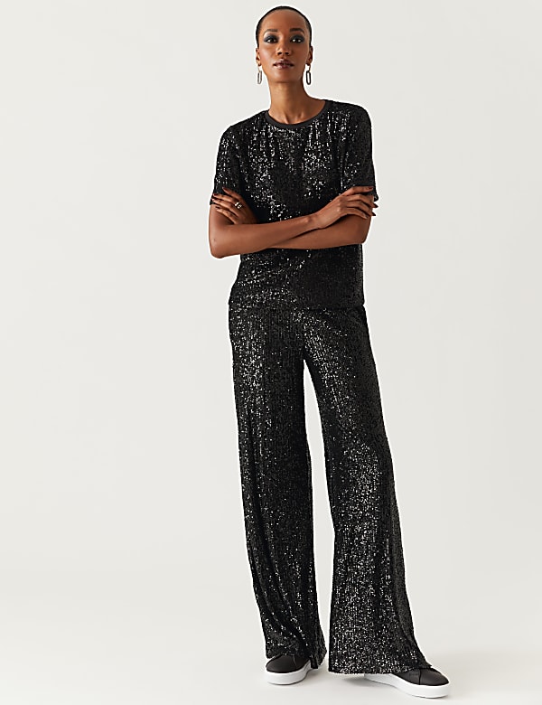 Sequin Round Neck Regular Fit Top