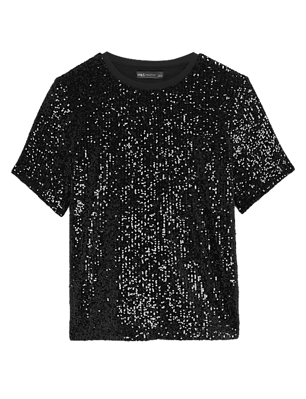 Sequin Round Neck Regular Fit Top
