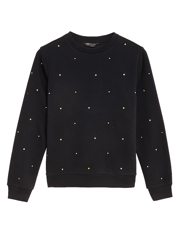 Cotton Rich Studded Regular Fit Sweatshirt