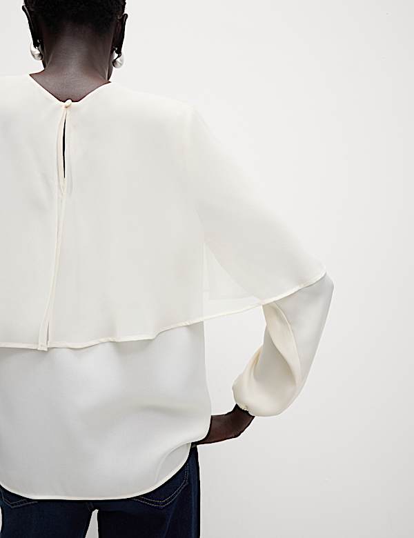 Round Neck Cape Detail Blouse