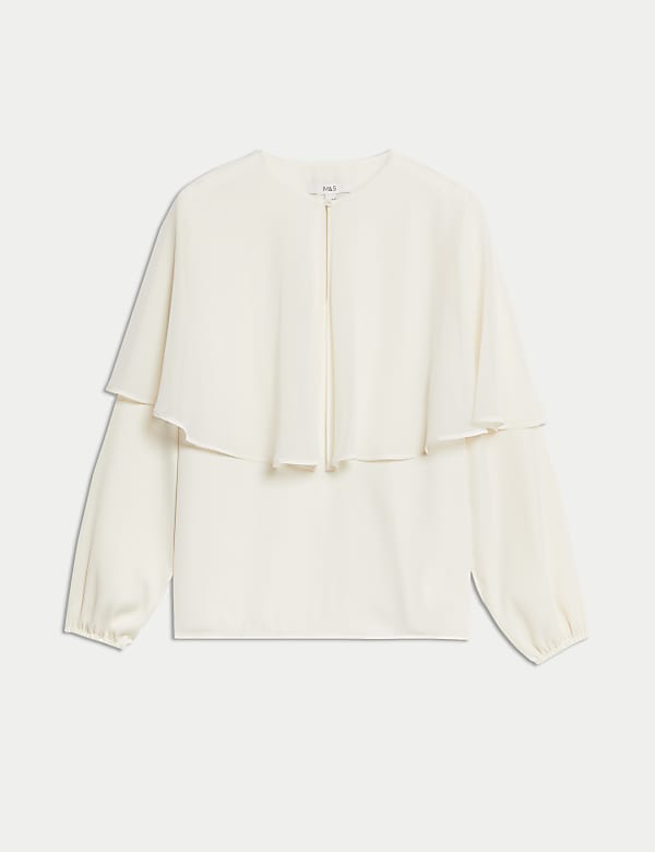 Round Neck Cape Detail Blouse - IS