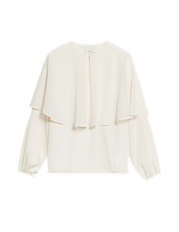 Round Neck Cape Detail Blouse