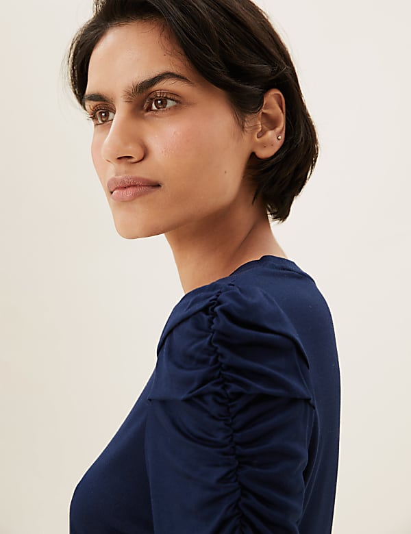 Jersey Crew Neck Puff Sleeve Top