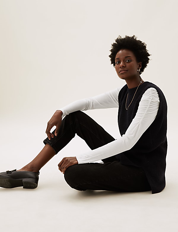 Jersey Crew Neck Puff Sleeve Top