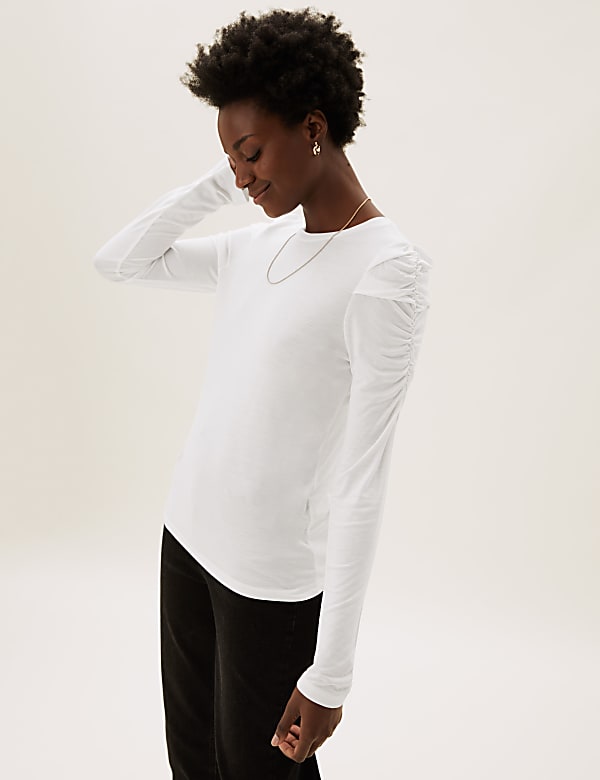 Jersey Crew Neck Puff Sleeve Top