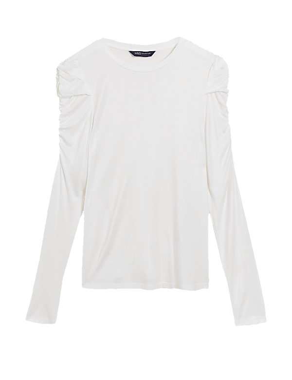 Jersey Crew Neck Puff Sleeve Top