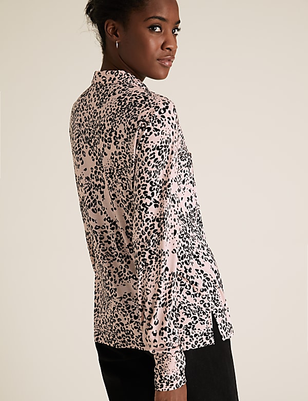 Jersey Animal Print Collared Top