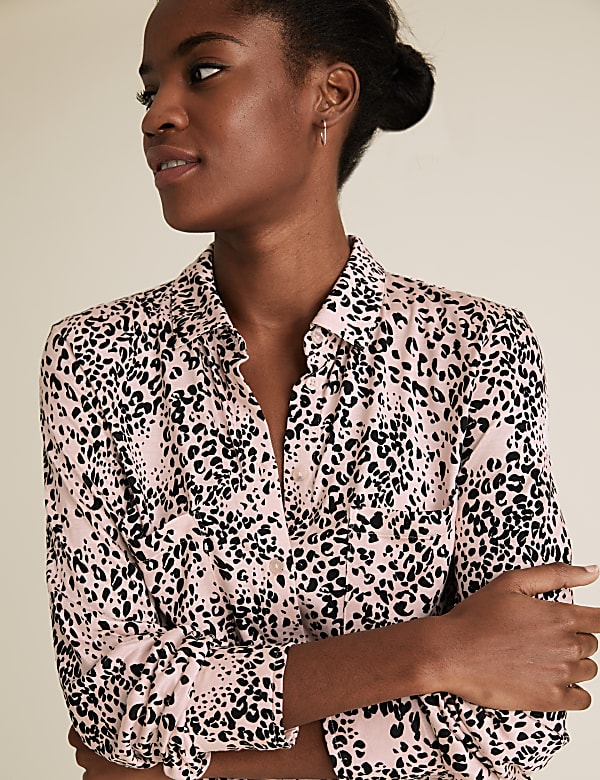 Jersey Animal Print Collared Top