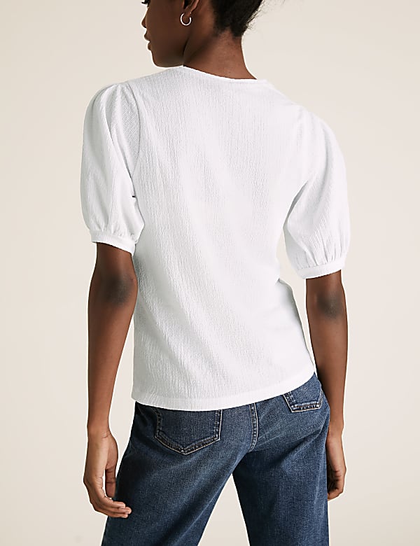 Textured Crew Neck Puff Sleeve Top
