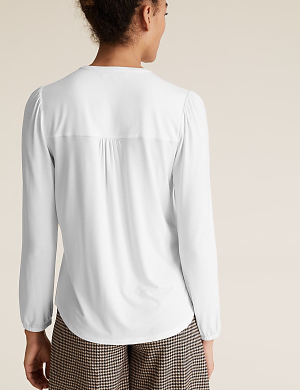 Jersey Tie Neck Relaxed Long Sleeve Top