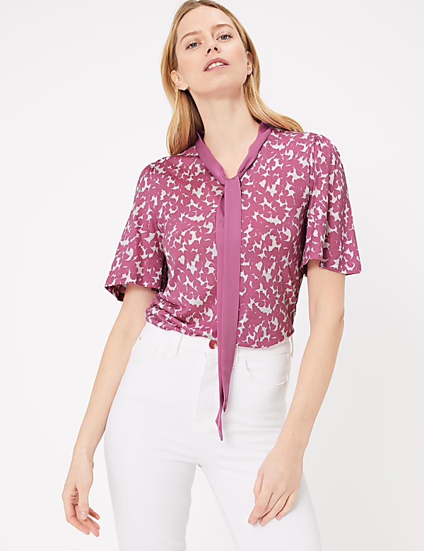 Printed Tie Neck Blouse