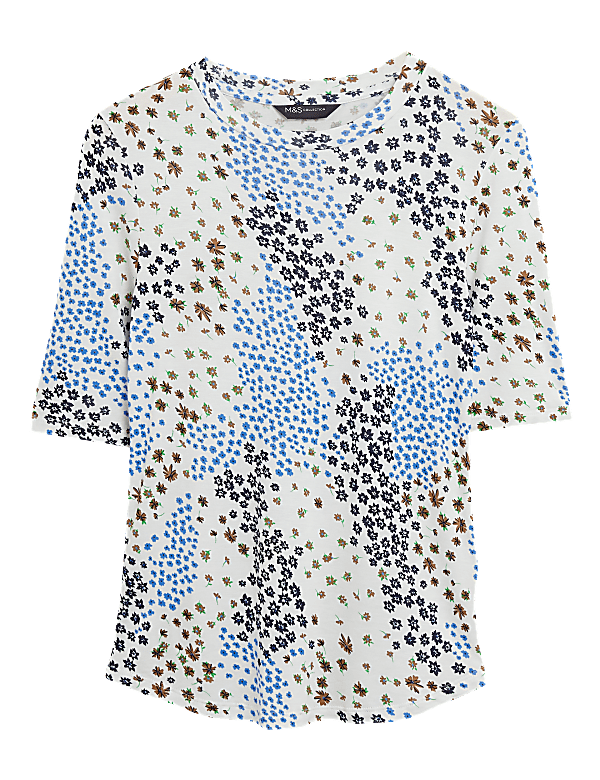 Floral High Neck Fitted Half Sleeve Top