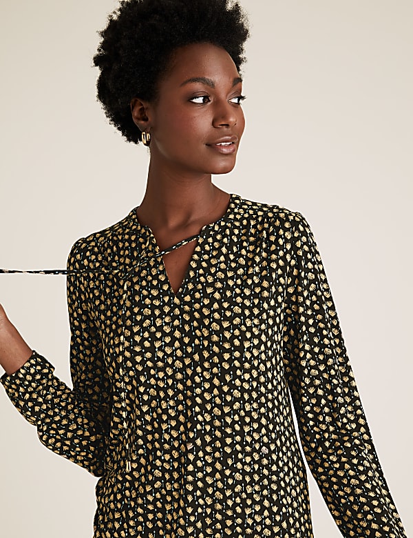 Jersey Printed Tie Neck Relaxed Top