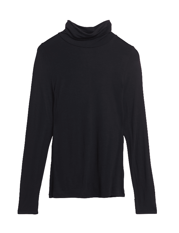Pure Viscose Plain High Neck T-Shirt