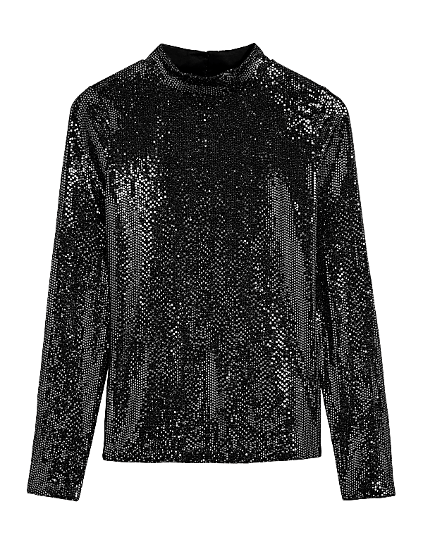 Sequin Funnel Neck Regular Fit Top